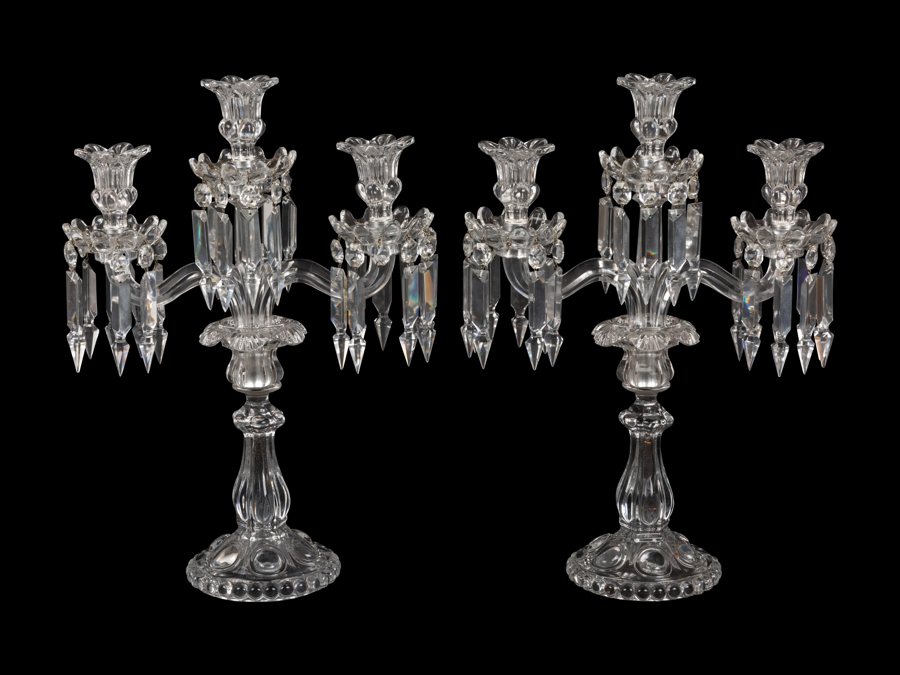 A Pair of Baccarat Molded Glass Candelabra
