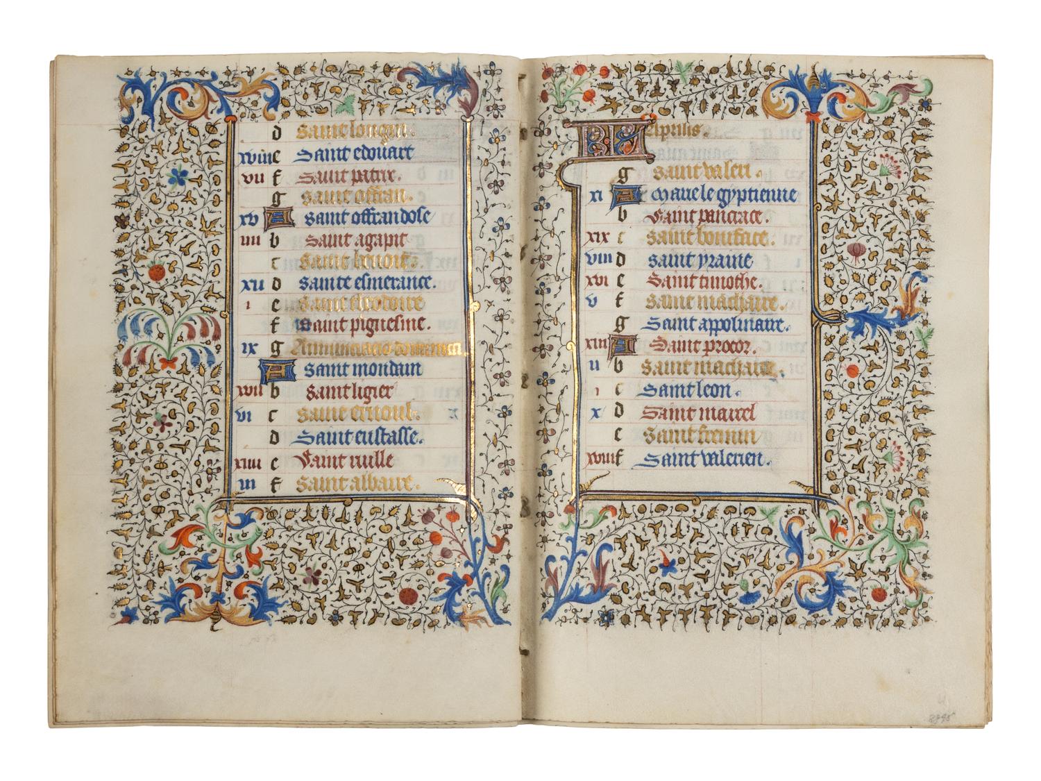 CIRCLE OF THE MASTER OF JEAN ROLIN II (active Paris, c. 1445–1465) A single quire of twelve leaves from a Book of Hours, calendar, in French, illuminated manuscript on parchment [France, Paris, c. 1450]