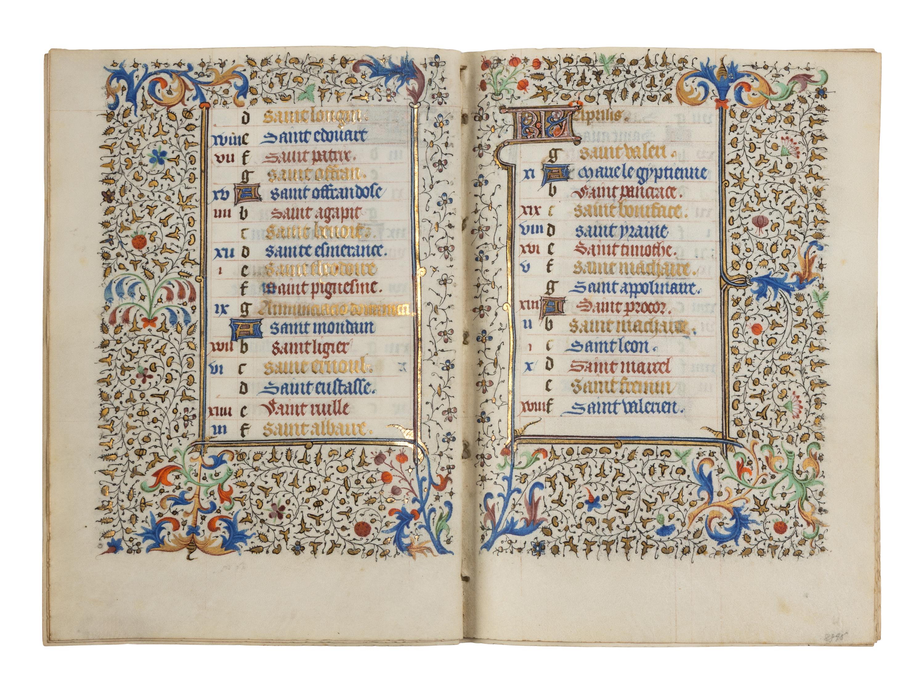 CIRCLE OF THE MASTER OF JEAN ROLIN II (active Paris, c. 1445–1465) A single quire of twelve leaves from a Book of Hours, calendar, in French, illuminated manuscript on parchment [France, Paris, c. 1450]