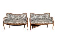 A Pair of Art Nouveau Style Walnut Settees