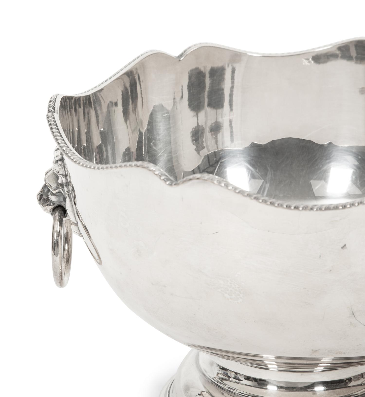 An English Silver Plate Monteith Bowl with Ring Handles