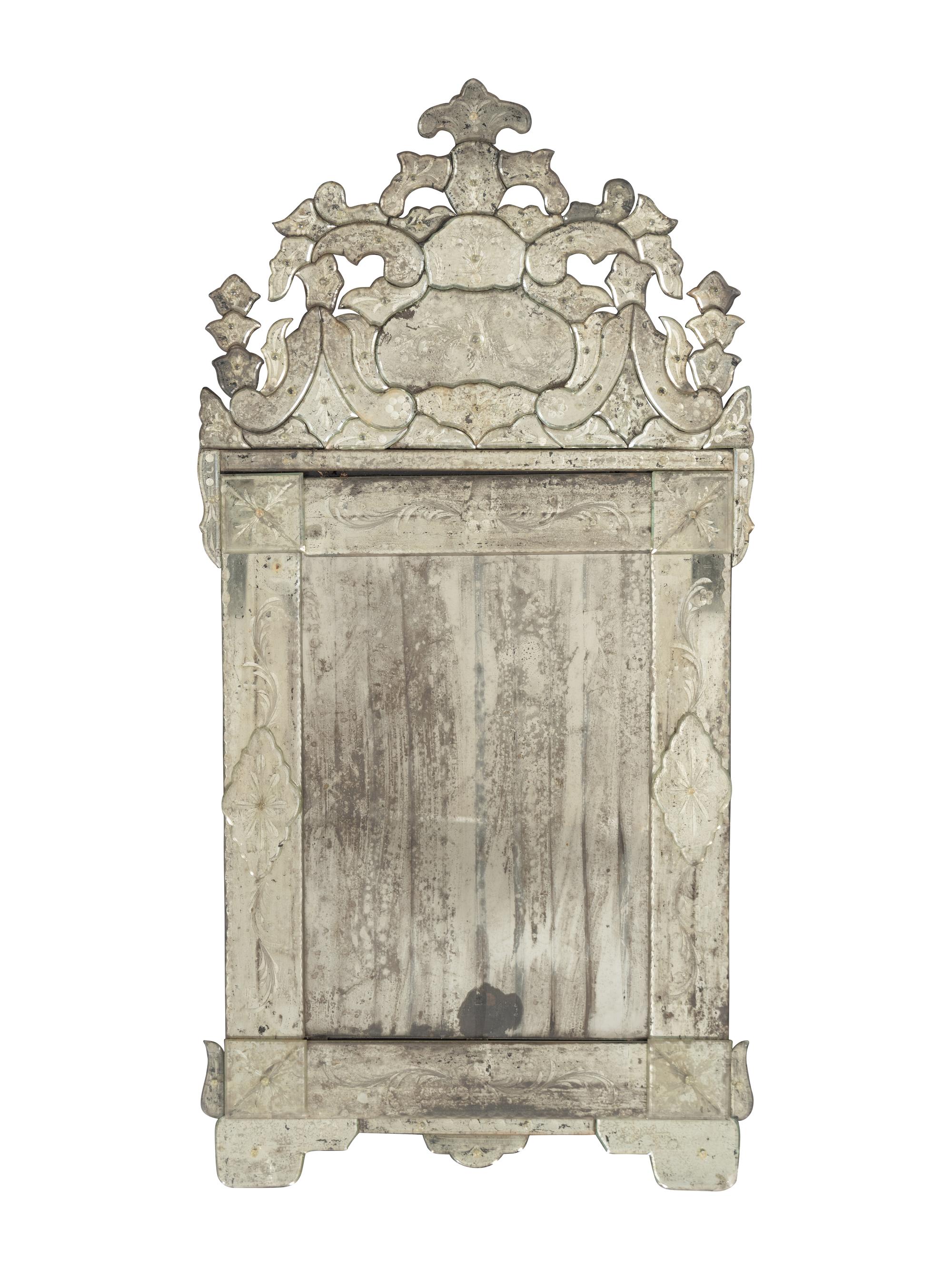A Pair of Venetian Style Mirror-Veneered Console Tables and Mirrors