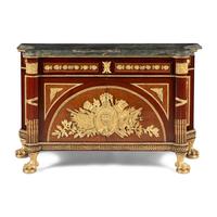 A Louis XVI Style Gilt Bronze Mounted Marble-Top Commode