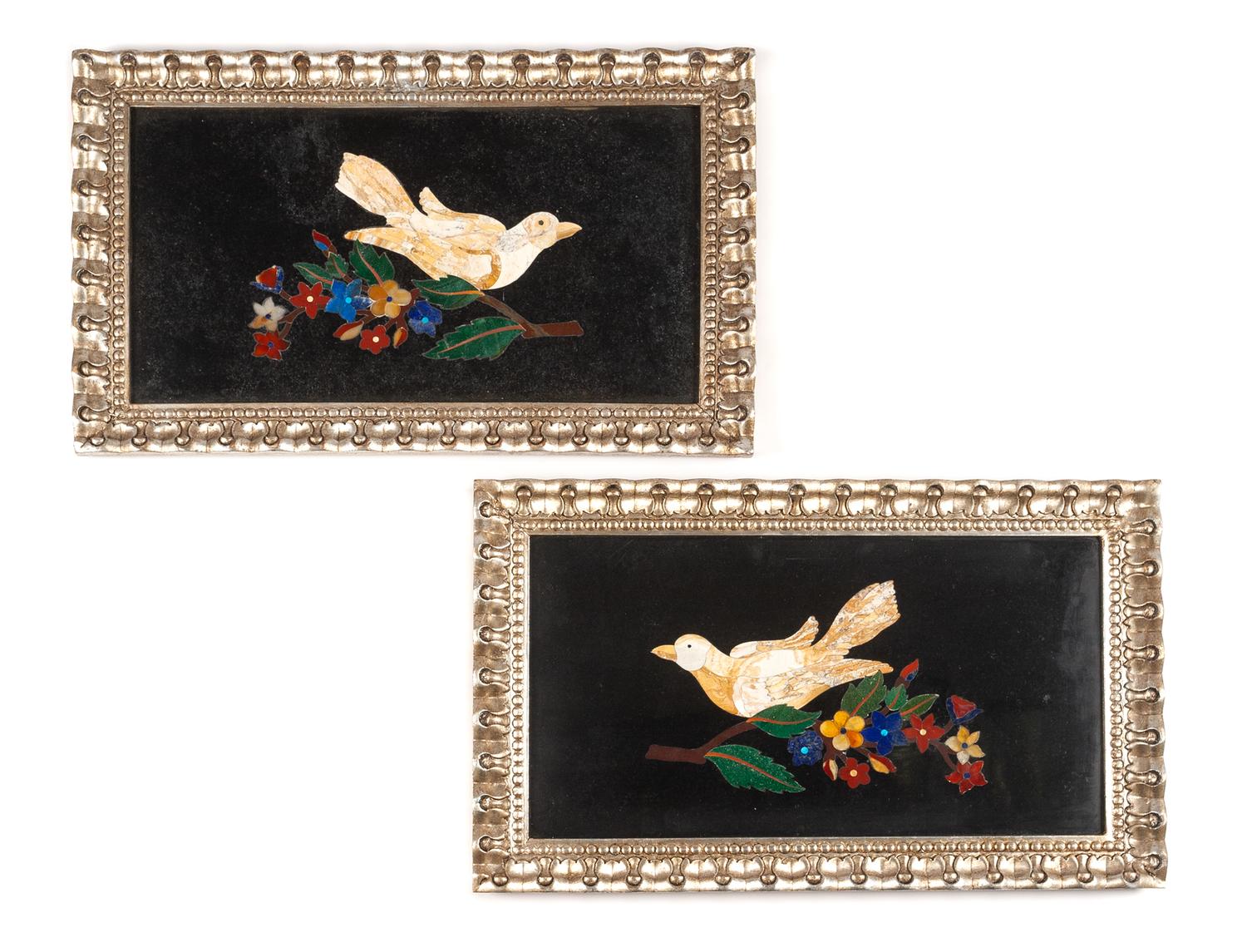 A Pair of Italian Pietra Dura Wall Plaques Plaque: height 9 5/8 x width 17 1/2 inches.