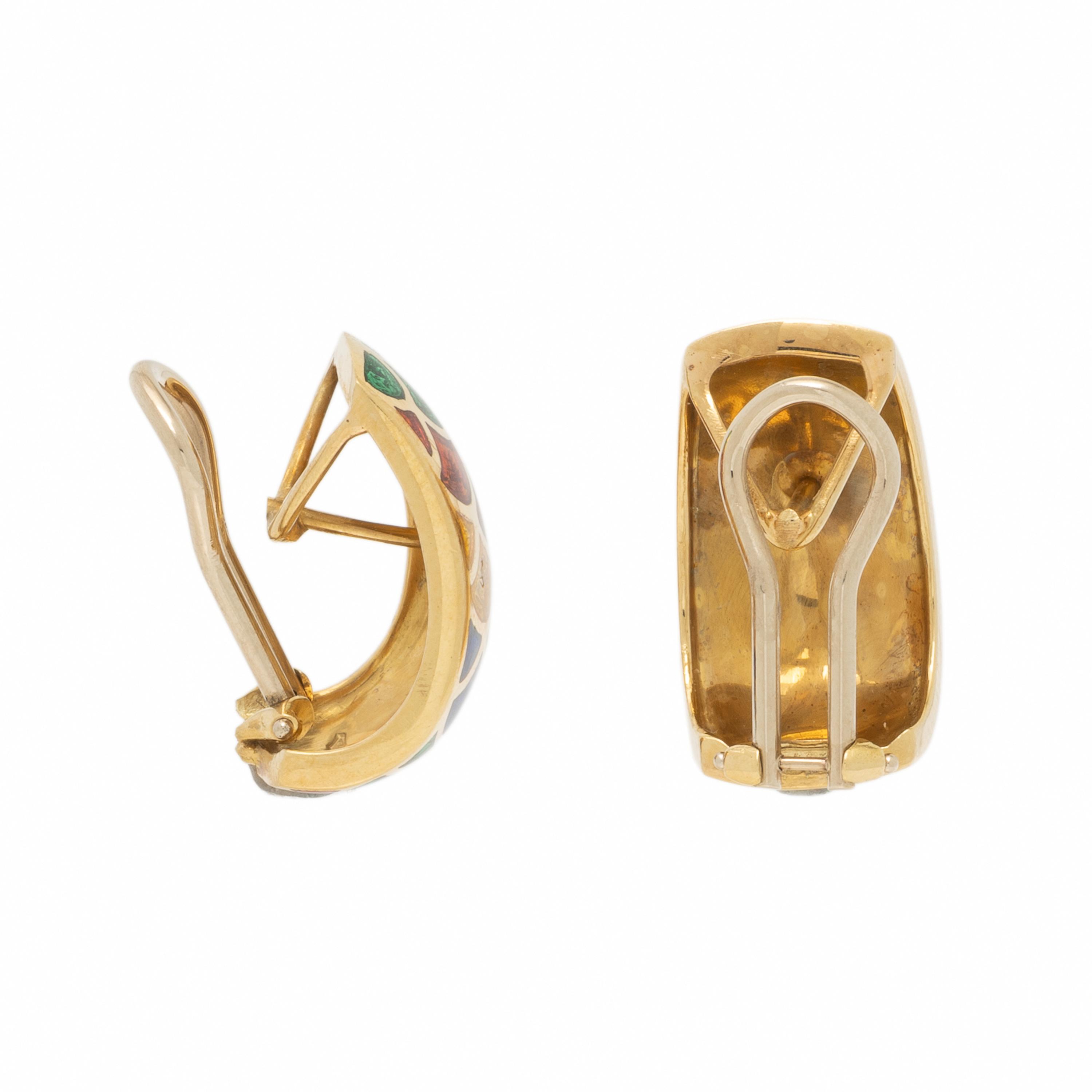 Polychrome Enamel and Yellow Gold Earrings