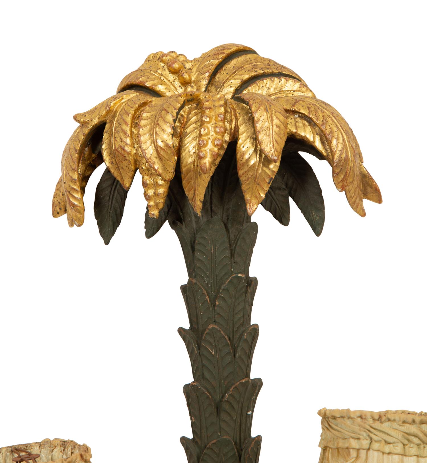A Pair of Painted and Parcel Gilt Carved Wood Sconces