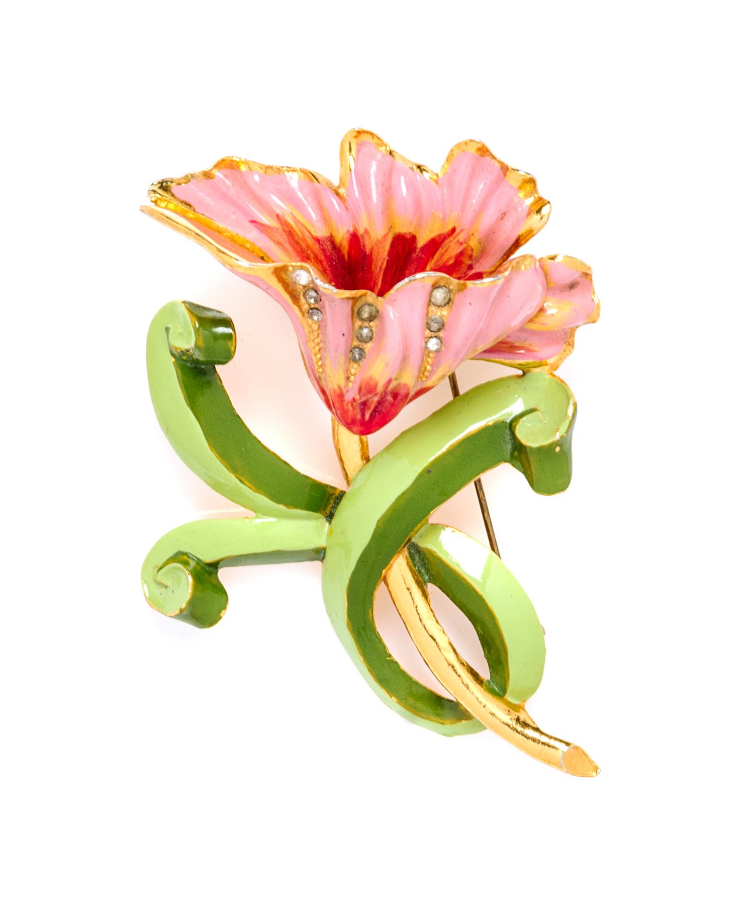 A Coro Multicolor Floral Enamel Brooch, 3.5" x 2".