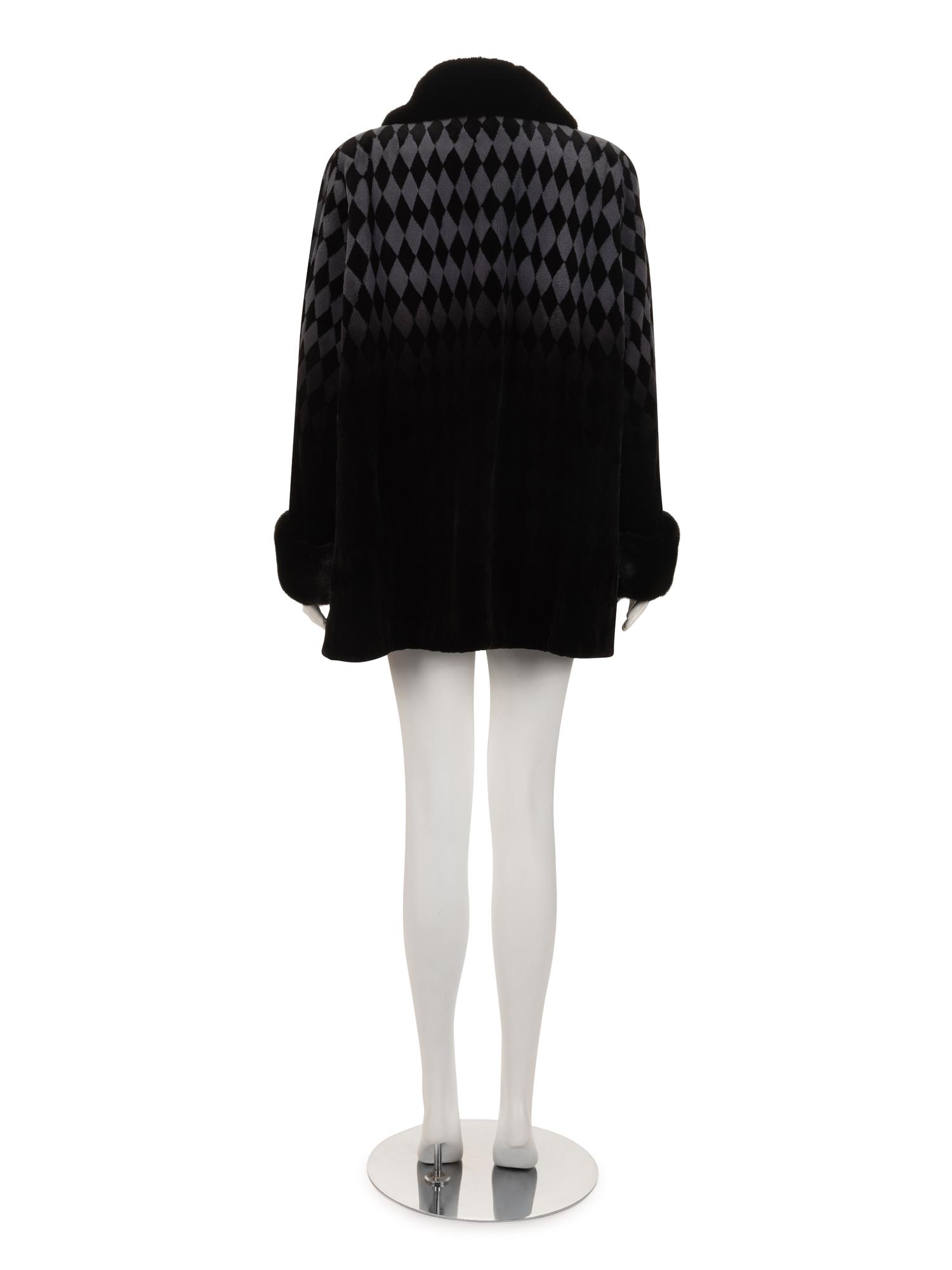 Birger Christensen Sheared Mink Coat in Gradient Diamond-Pattern