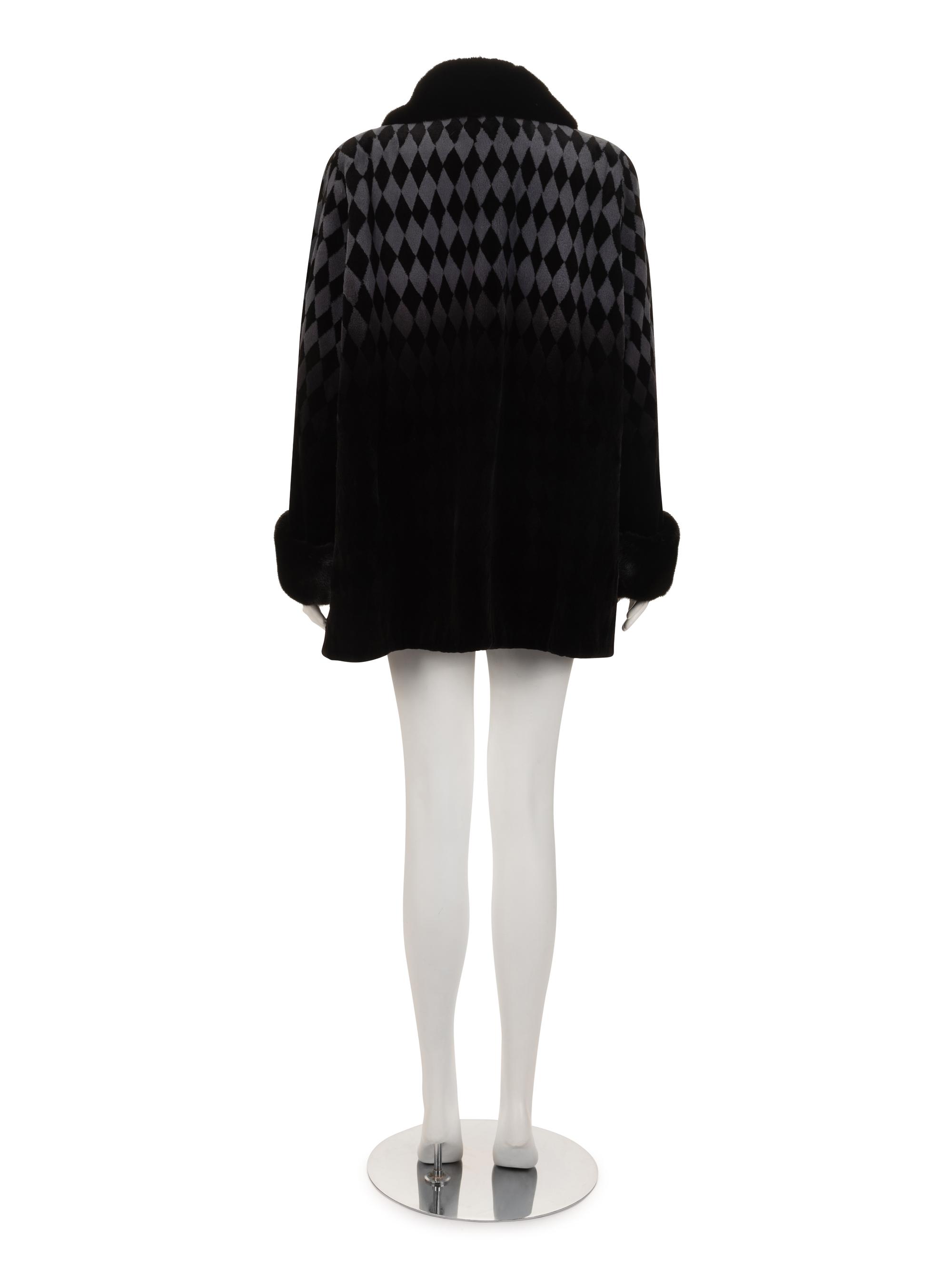Birger Christensen Sheared Mink Coat in Gradient Diamond-Pattern