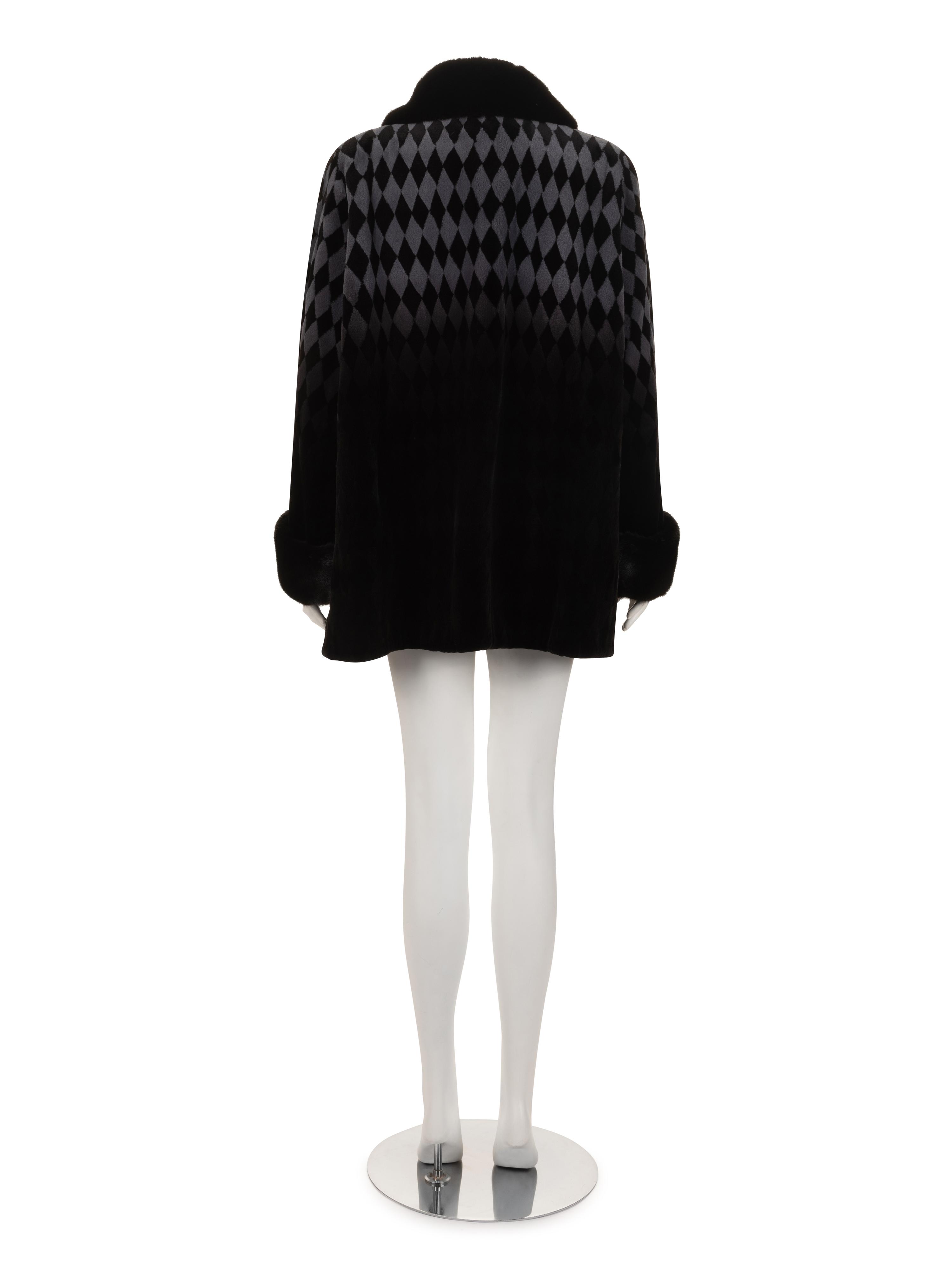 Birger Christensen Sheared Mink Coat in Gradient Diamond-Pattern