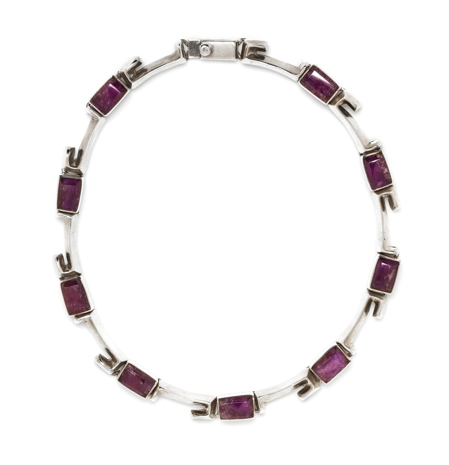 A Modernist Sterling Silver and Amethyst Necklace, TILO, 76.50 dwts.