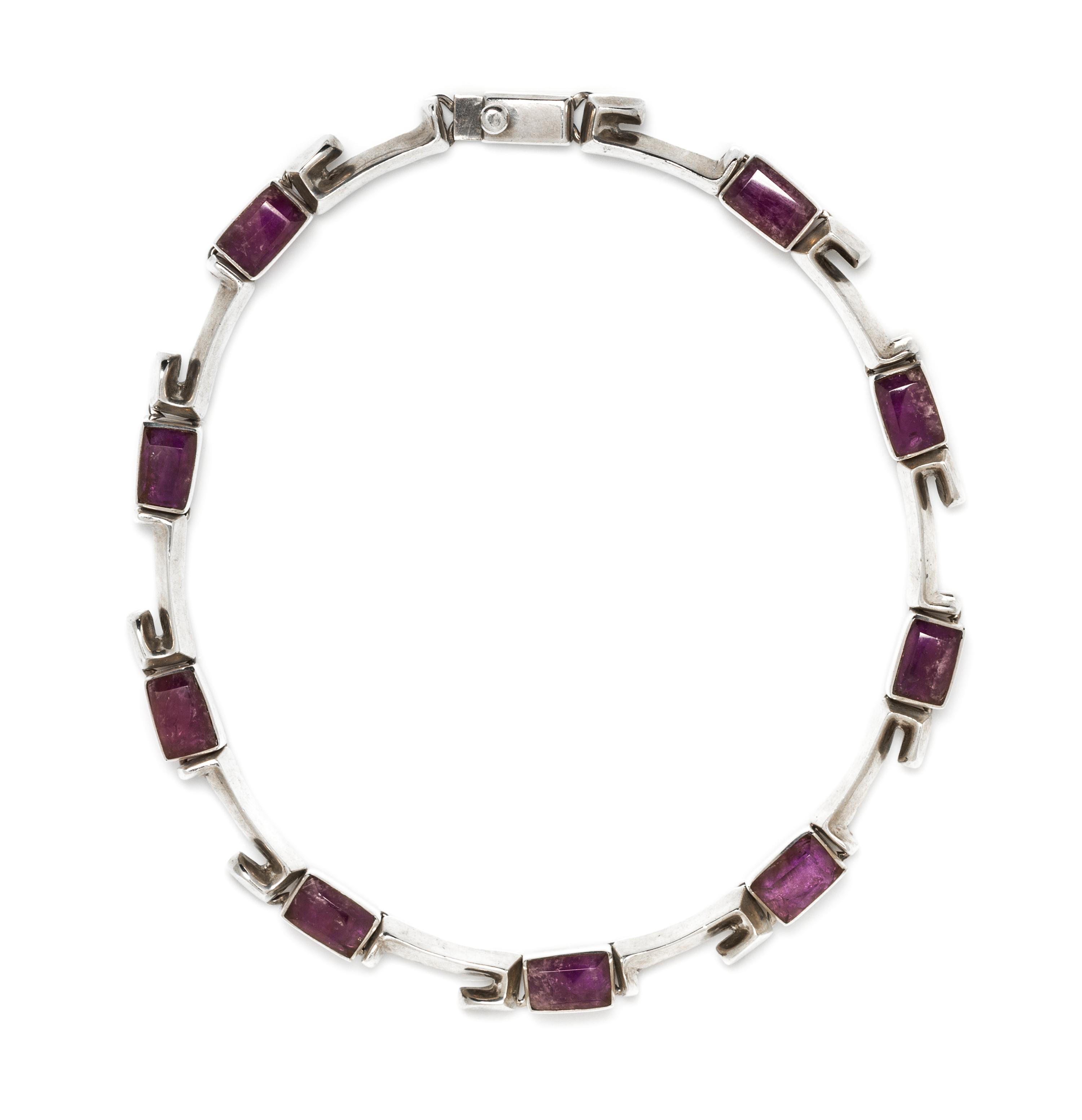 A Modernist Sterling Silver and Amethyst Necklace, TILO, 76.50 dwts.
