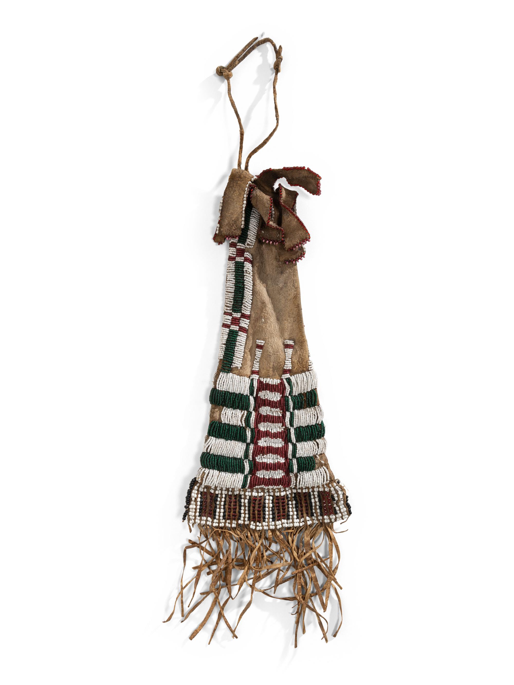 Early Cheyenne Buffalo Hide Tobacco Bag, with Pony Beaded Fringe