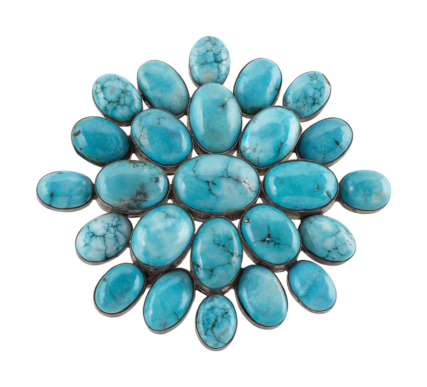 Southwestern-style Sterling Silver and Dyed Turquoise Cluster Belt Buckle