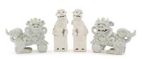 Two Pairs of Blanc-de-Chine Porcelain Figures of Fu Lions Height 8 1/4 inches. — 19TH CENTURY