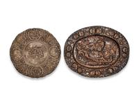 Two Silvered Metal Repousse Plaques