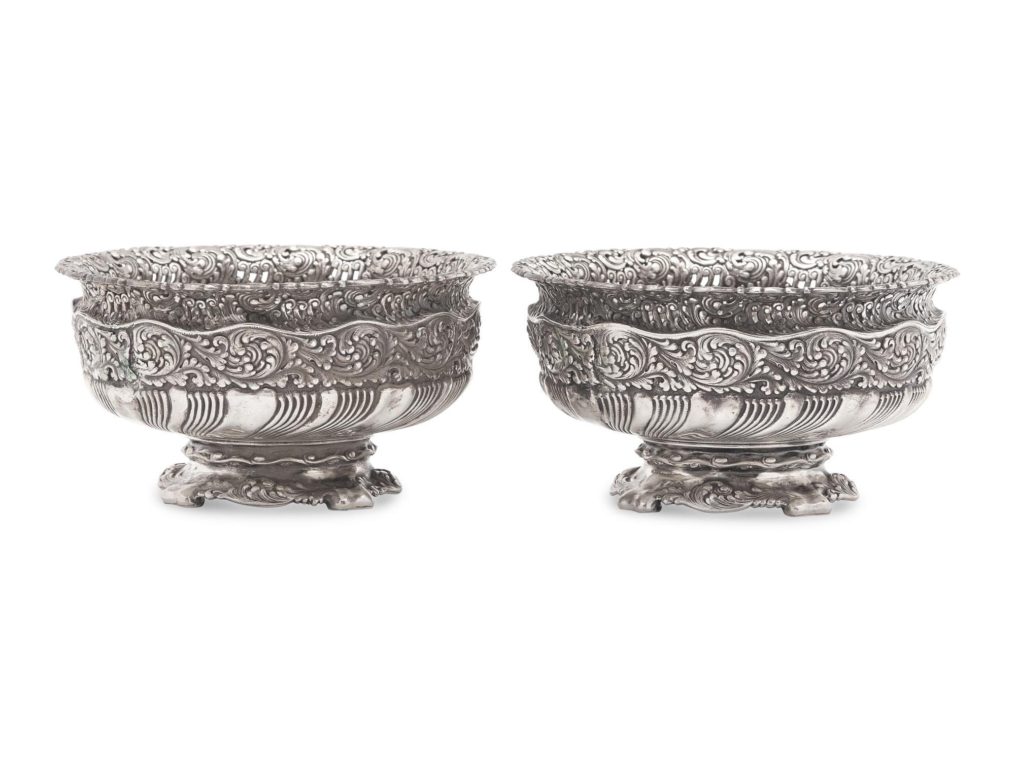 A Pair of Sterling Silver Repousse "Wave" Footed Bowls, Tiffany & Co., New York, NY, Circa 1880
