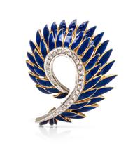 An 18 Karat Yellow Gold, Diamond and Enamel Diamond Brooch, Italy, 8.80 dwts.