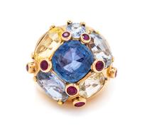 A Vintage Yellow Gold, Sapphire and Ruby Bombe Ring, 9.00 dwts.