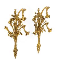 A Pair of Art Nouveau Gilt Bronze Three-Light Sconces