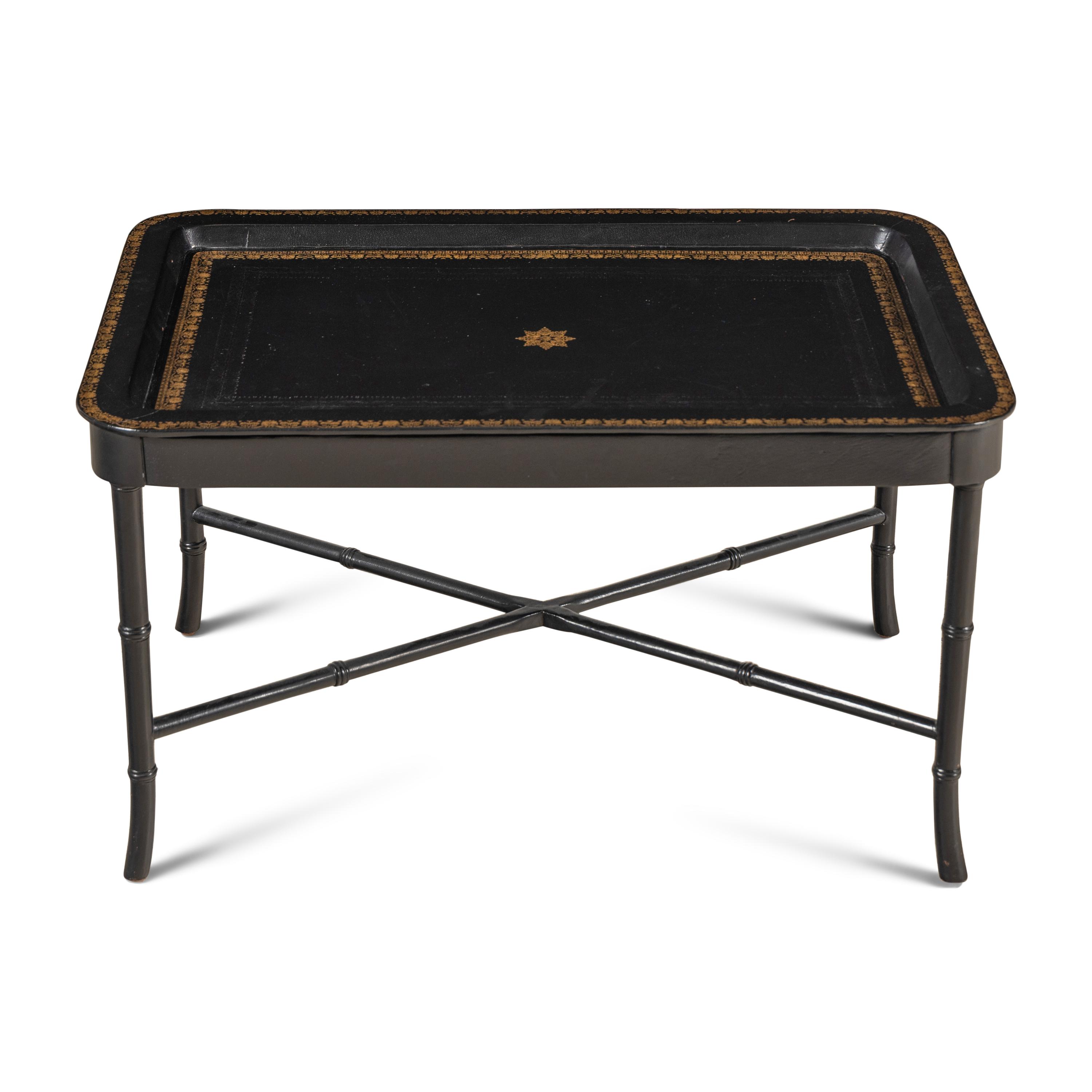A Maitland-Smith Gilt Tooled Leather Tray Table