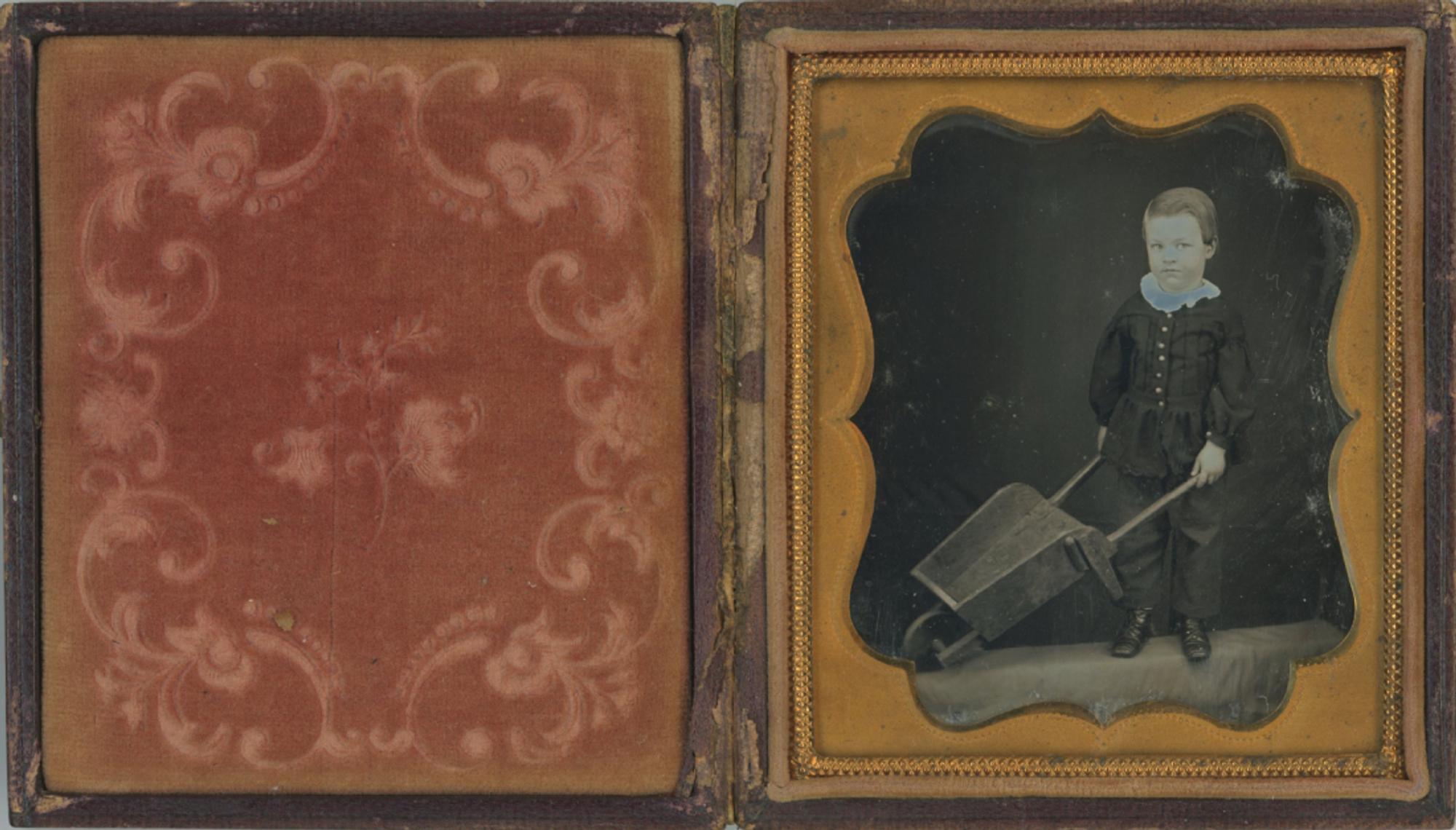 [Daguerreotype] Boy with Wheelbarrow