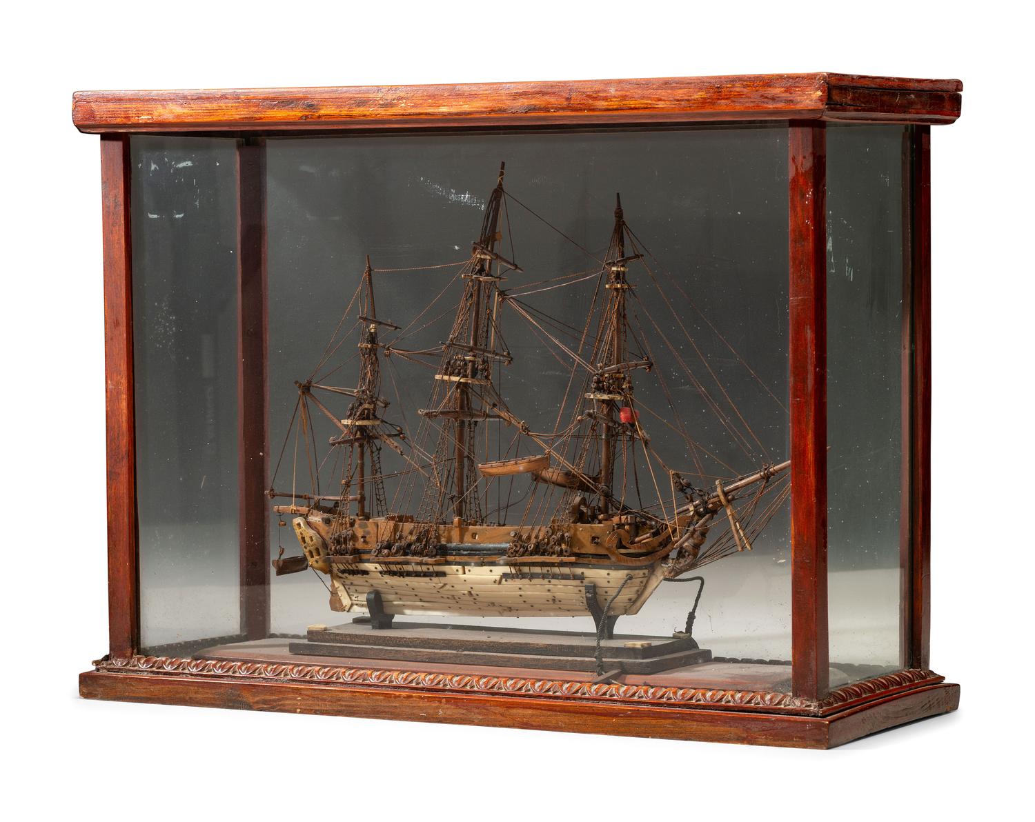 A French Prisoner of War Carved Bone and Wood Model of a British Warship