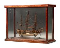 A French Prisoner of War Carved Bone and Wood Model of a British Warship