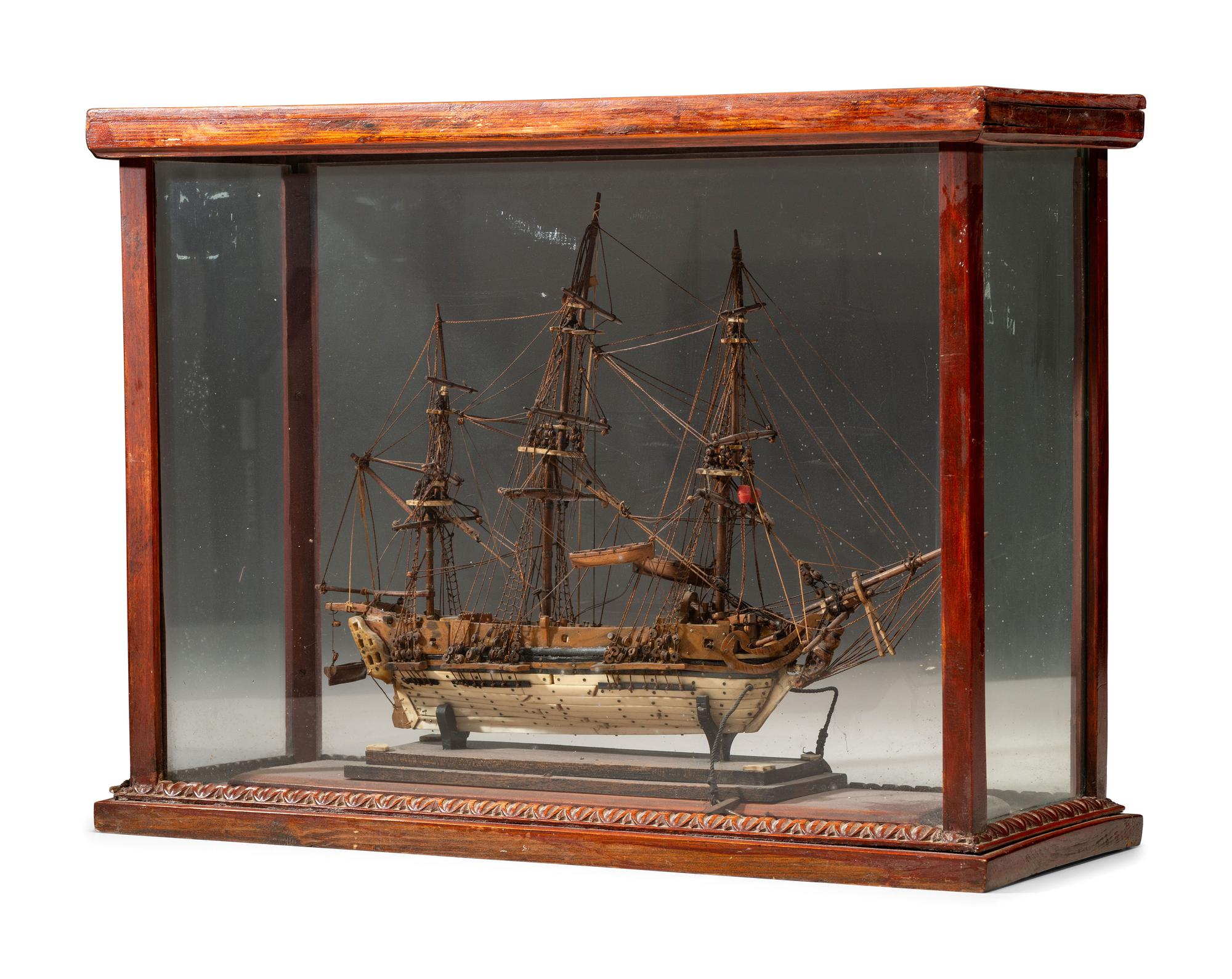 A French Prisoner of War Carved Bone and Wood Model of a British Warship