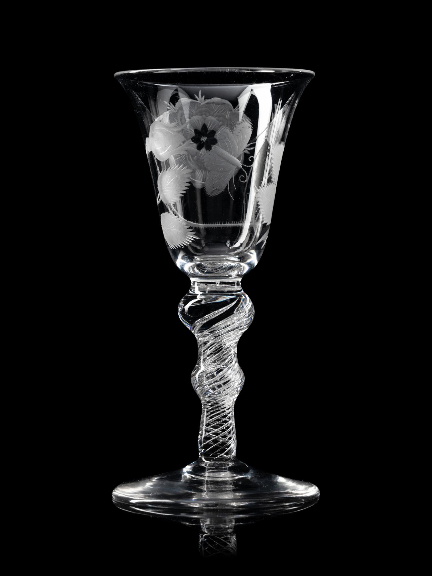 A Jacobite Engraved Air Twist Wine Glass