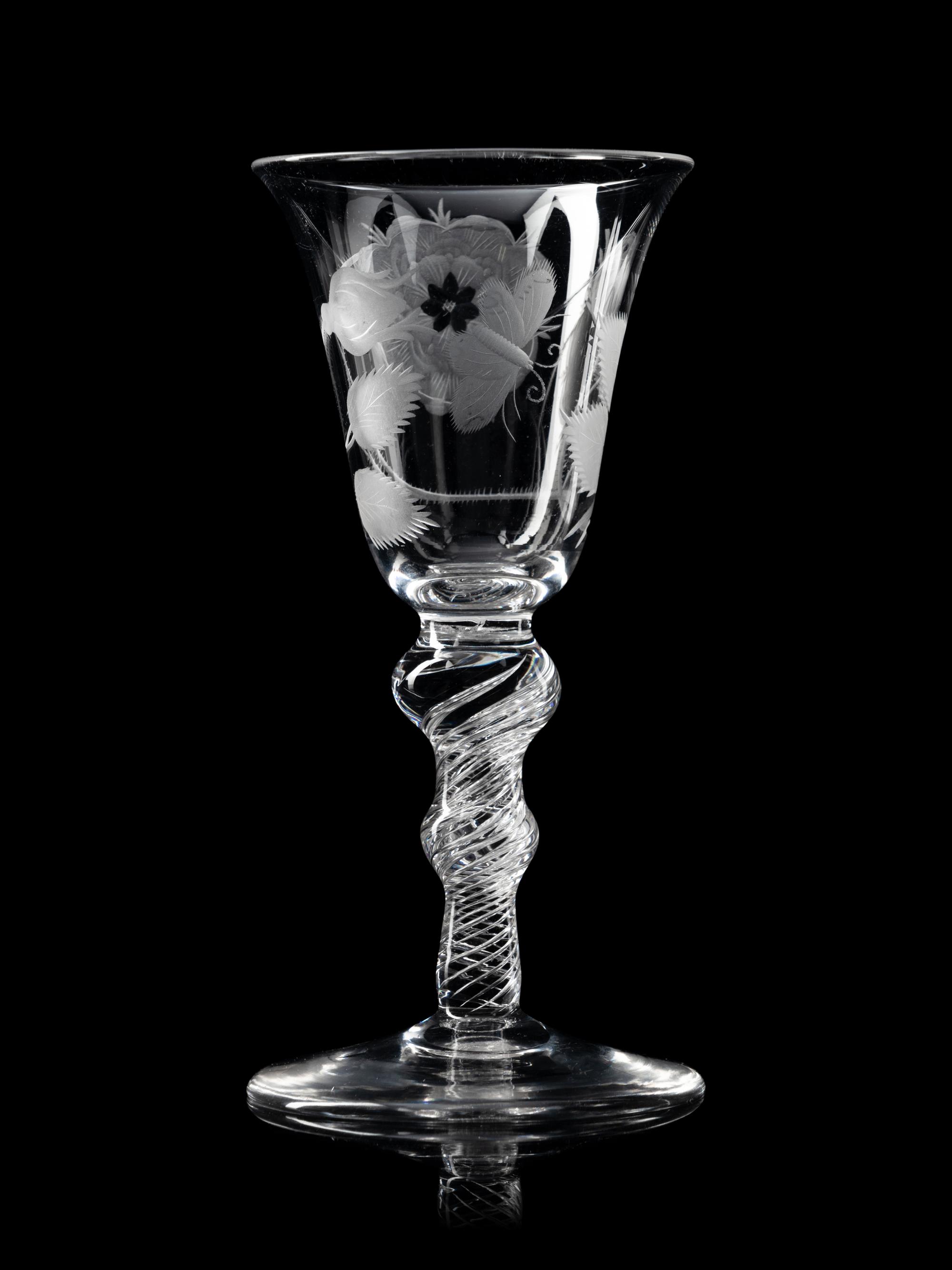 A Jacobite Engraved Air Twist Wine Glass