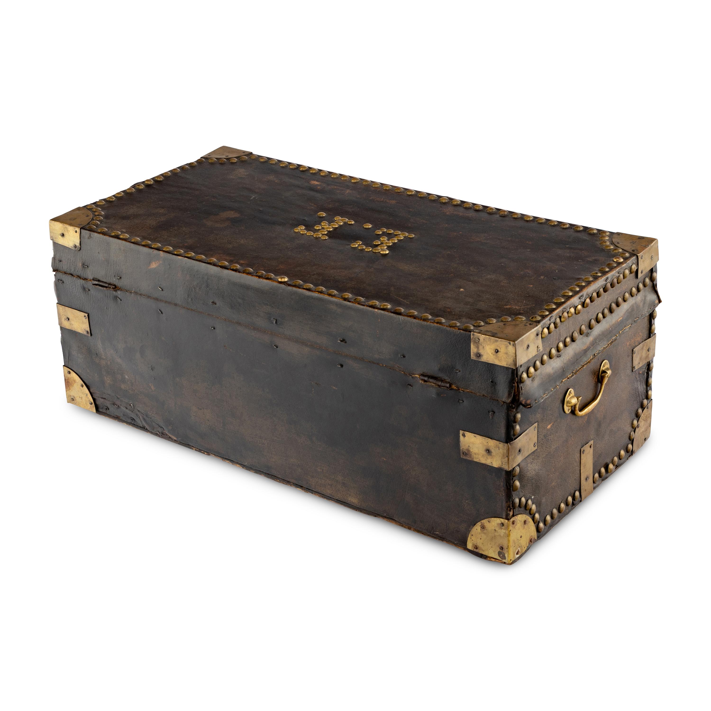 A China Trade Leather-Clad Camphor Wood Trunk