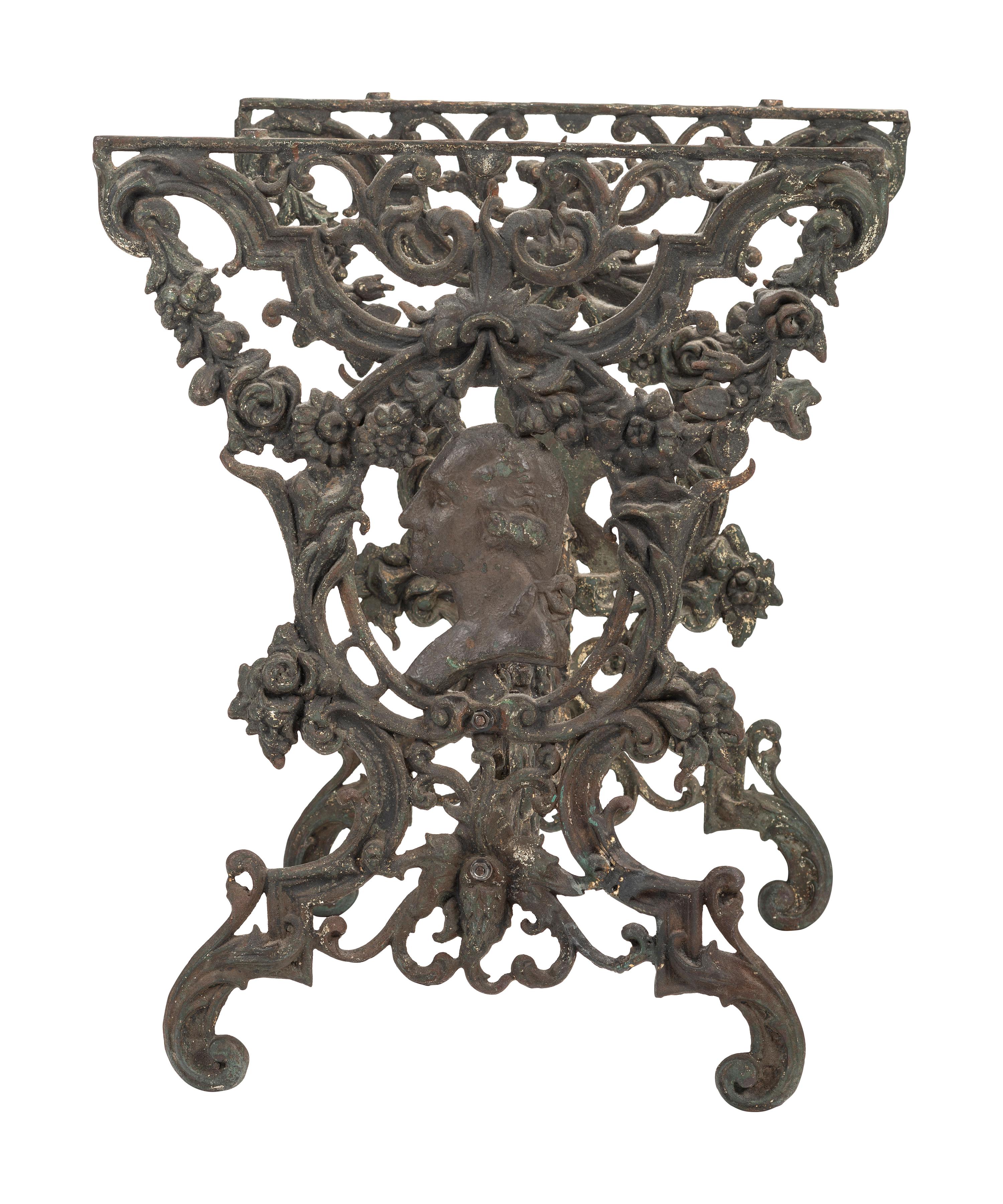 A Wrought Iron and Marble Top George Washington Garden Table
