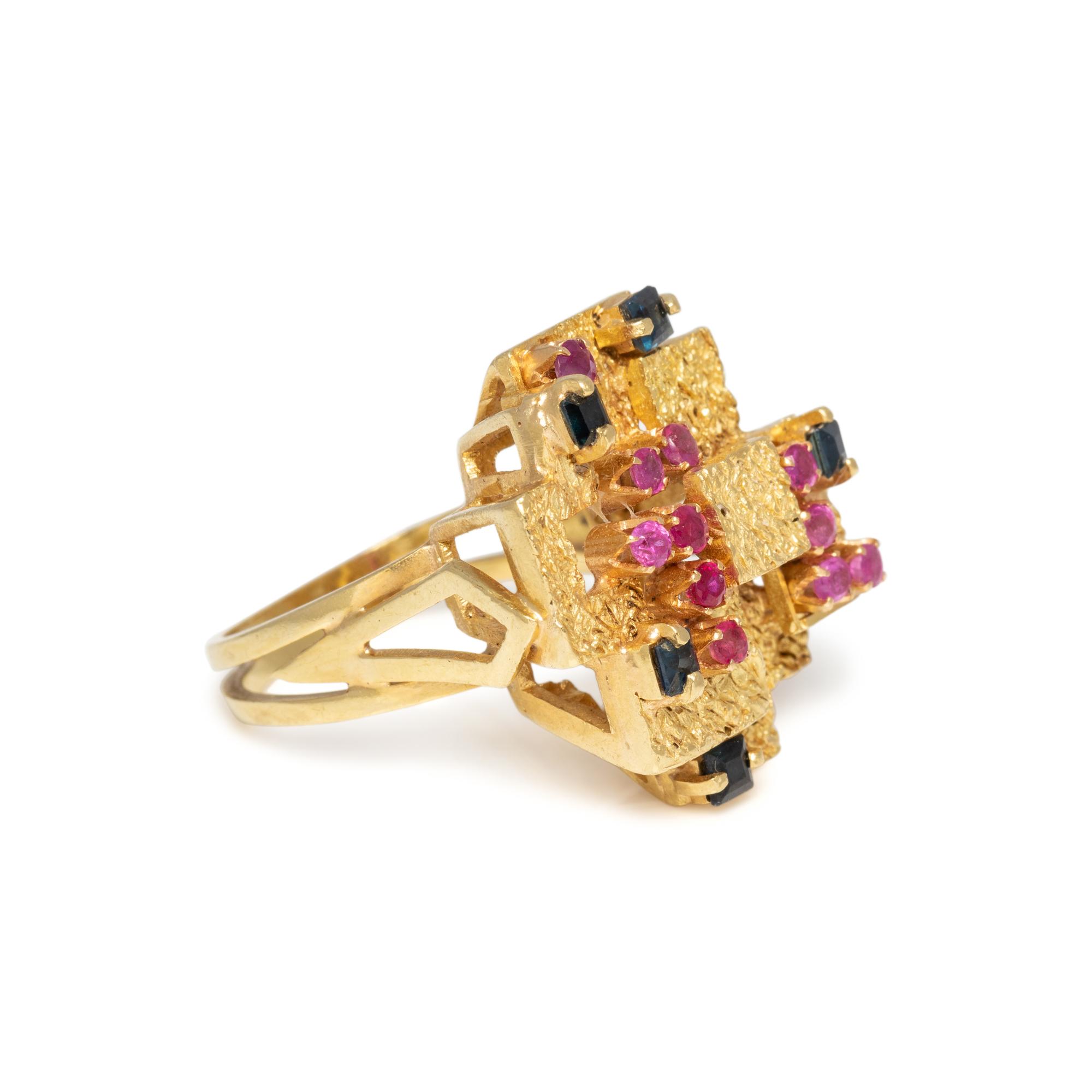 YELLOW GOLD, RUBY AND SAPPHIRE RING