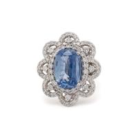 UNHEATED CEYLON SAPPHIRE AND DIAMOND RING
