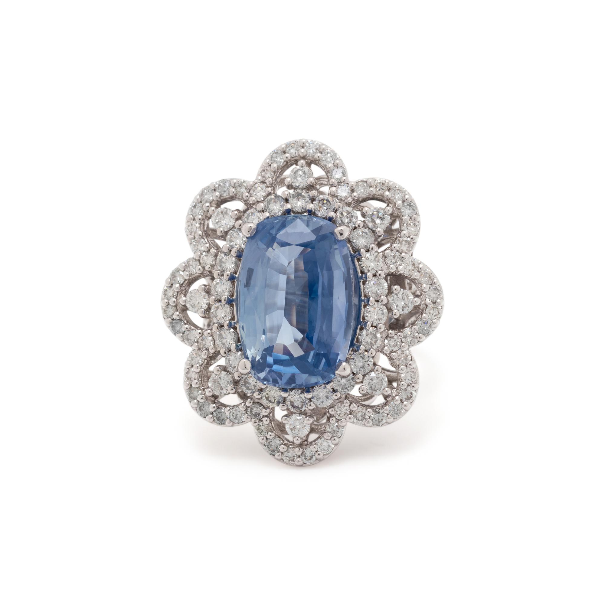 UNHEATED CEYLON SAPPHIRE AND DIAMOND RING