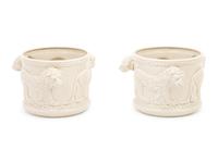 A Pair of Fitz and Floyd Glazed Ceramic Jardinières Modeled with Lions
