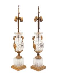 A Pair of French Gilt Bronze Mounted Cut Glass Lamps