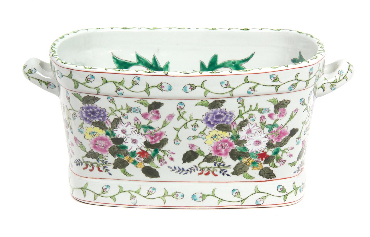 Continental Ceramic Cache Pot Height 7 1/4 inches, length 17 inches. — 20TH CENTURY