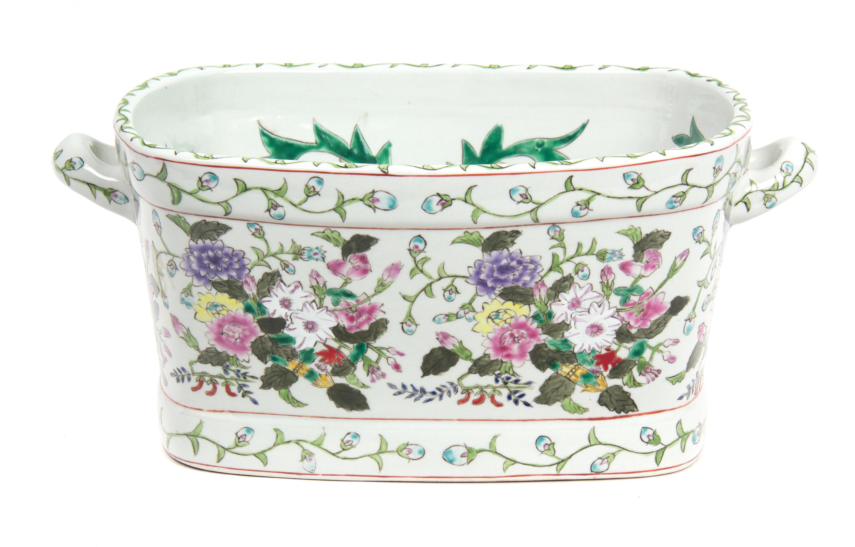 Continental Ceramic Cache Pot Height 7 1/4 inches, length 17 inches. — 20TH CENTURY
