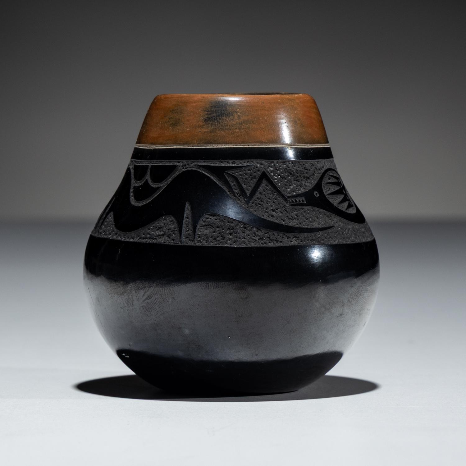 Black and Sienna Sgraffito Pottery Jar