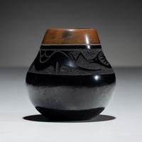 Black and Sienna Sgraffito Pottery Jar