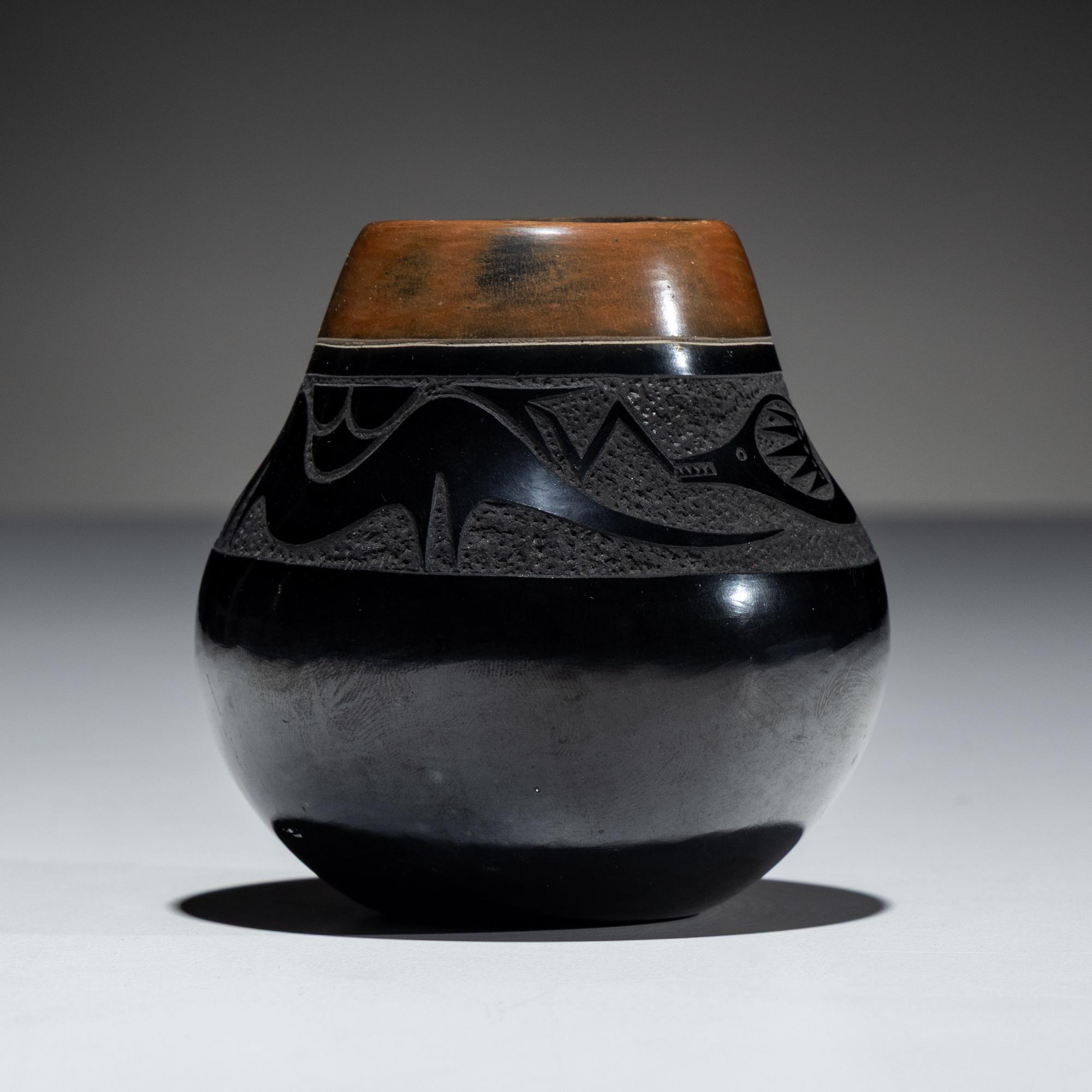 Black and Sienna Sgraffito Pottery Jar