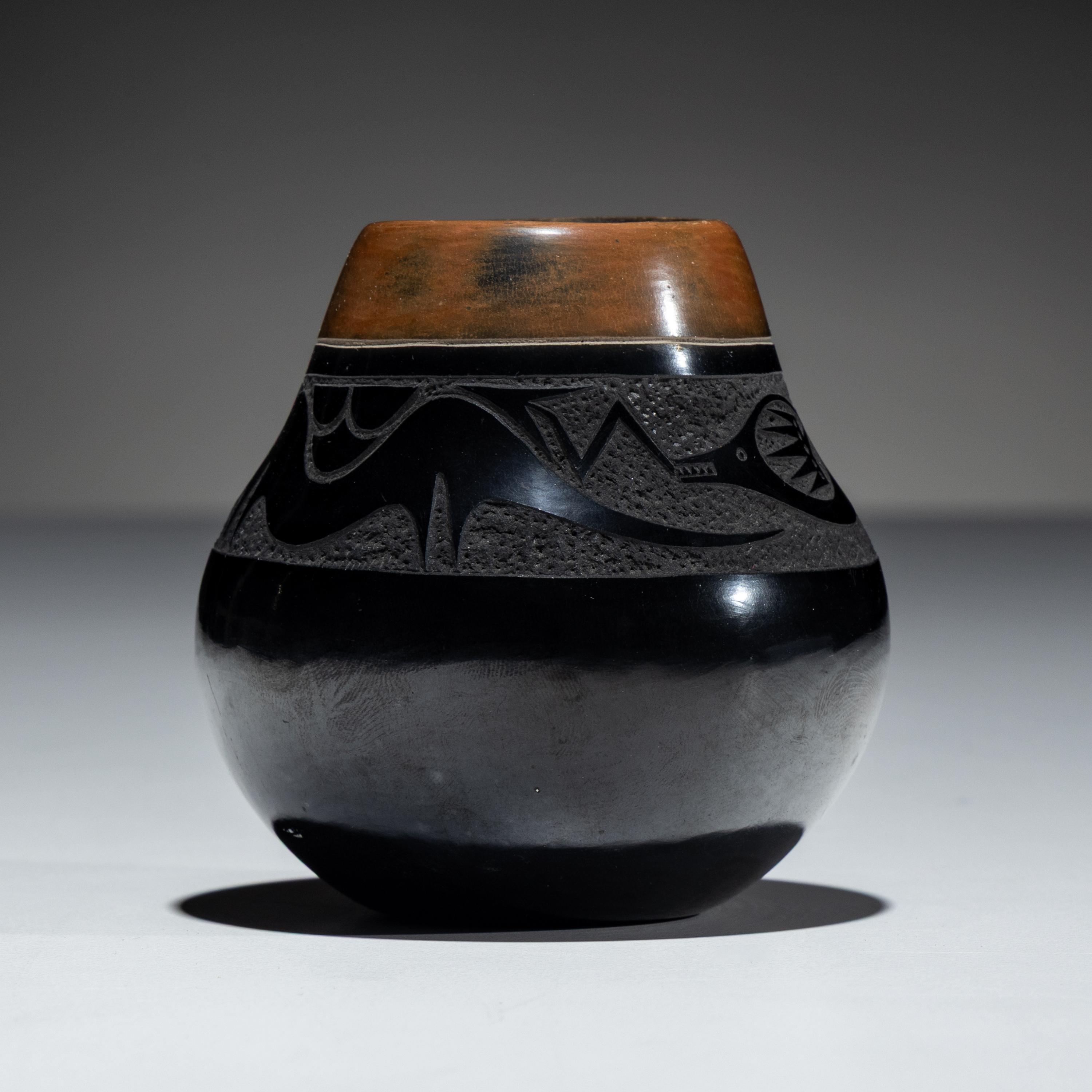 Black and Sienna Sgraffito Pottery Jar