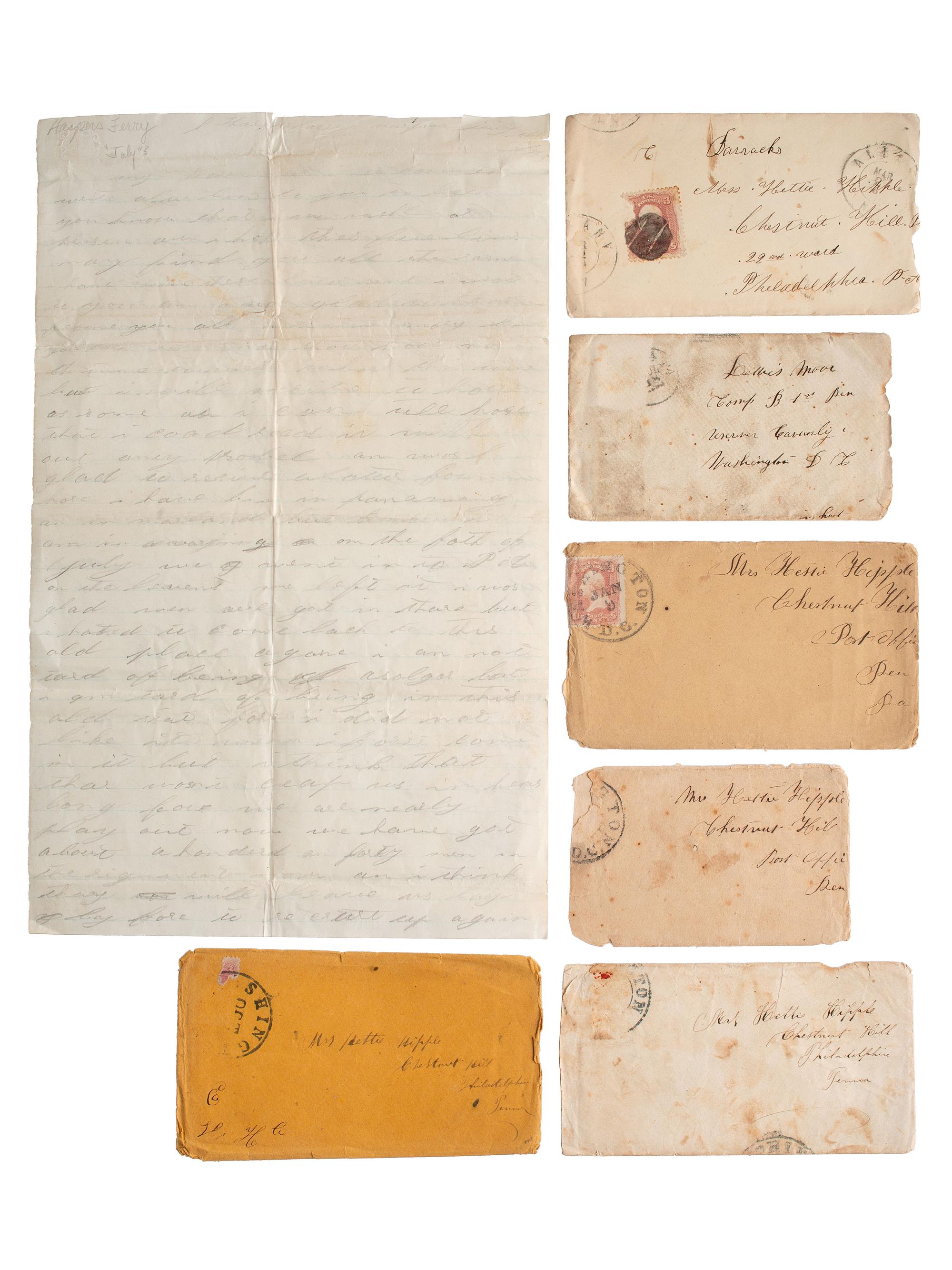 [CIVIL WAR]. Letters of Lewis Moore, Co. B, 1st Pennsylvania Cavalry.