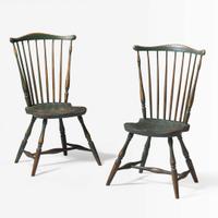 A pair of green-painted fan-back Windsor side chairs; late18th century