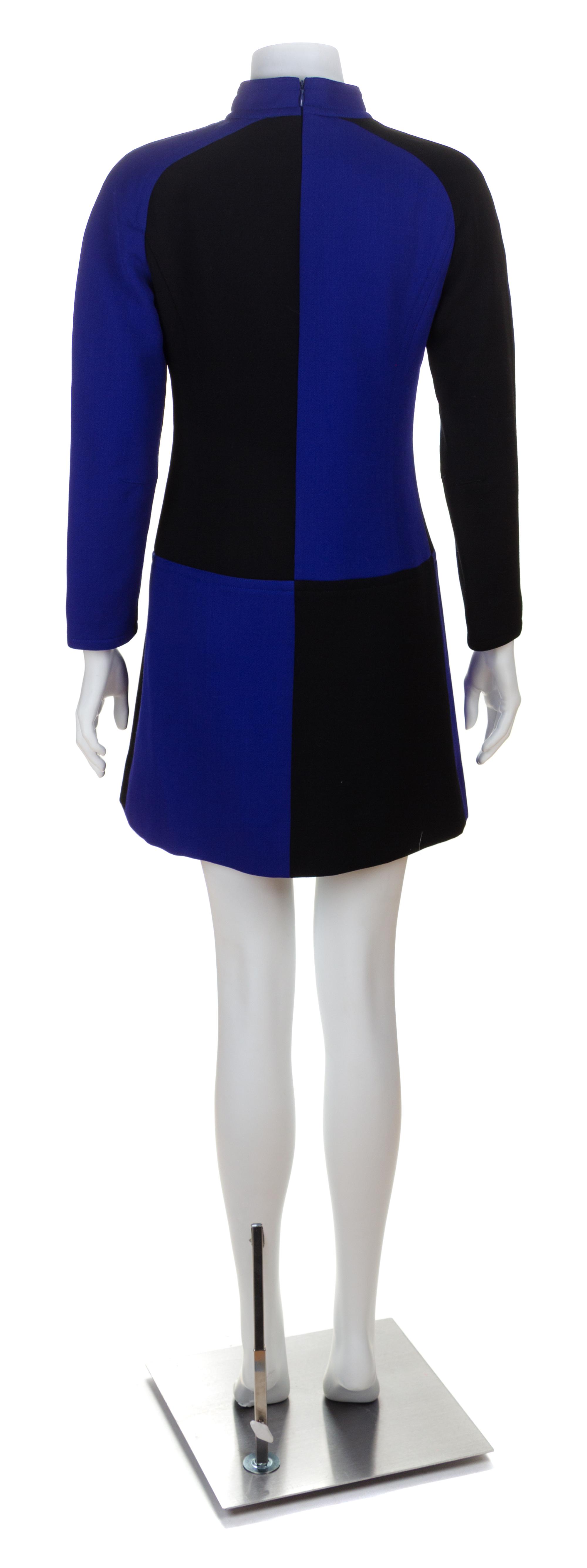 A Courreges Color Block Indigo and Black Wool Mod Dress, Size 36.