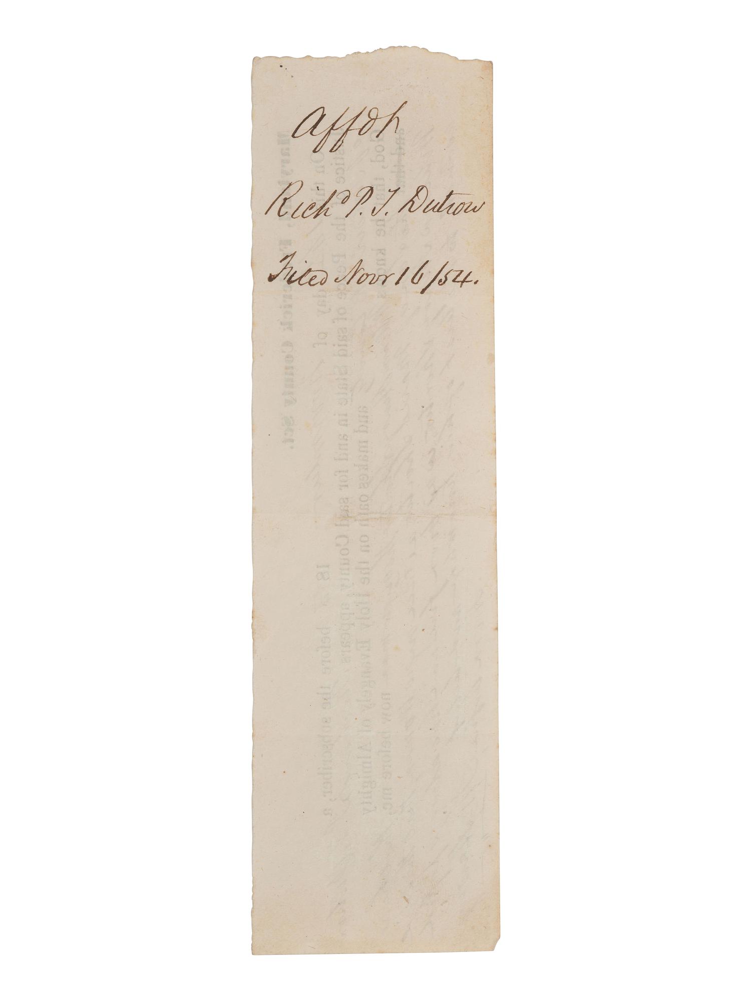 [AFRICAN AMERICANA]. Freedom papers identified to William Henry Shorter, "the son of Maria Shorter, a Free negro woman." Frederick County, Maryland. 14 November 1854.