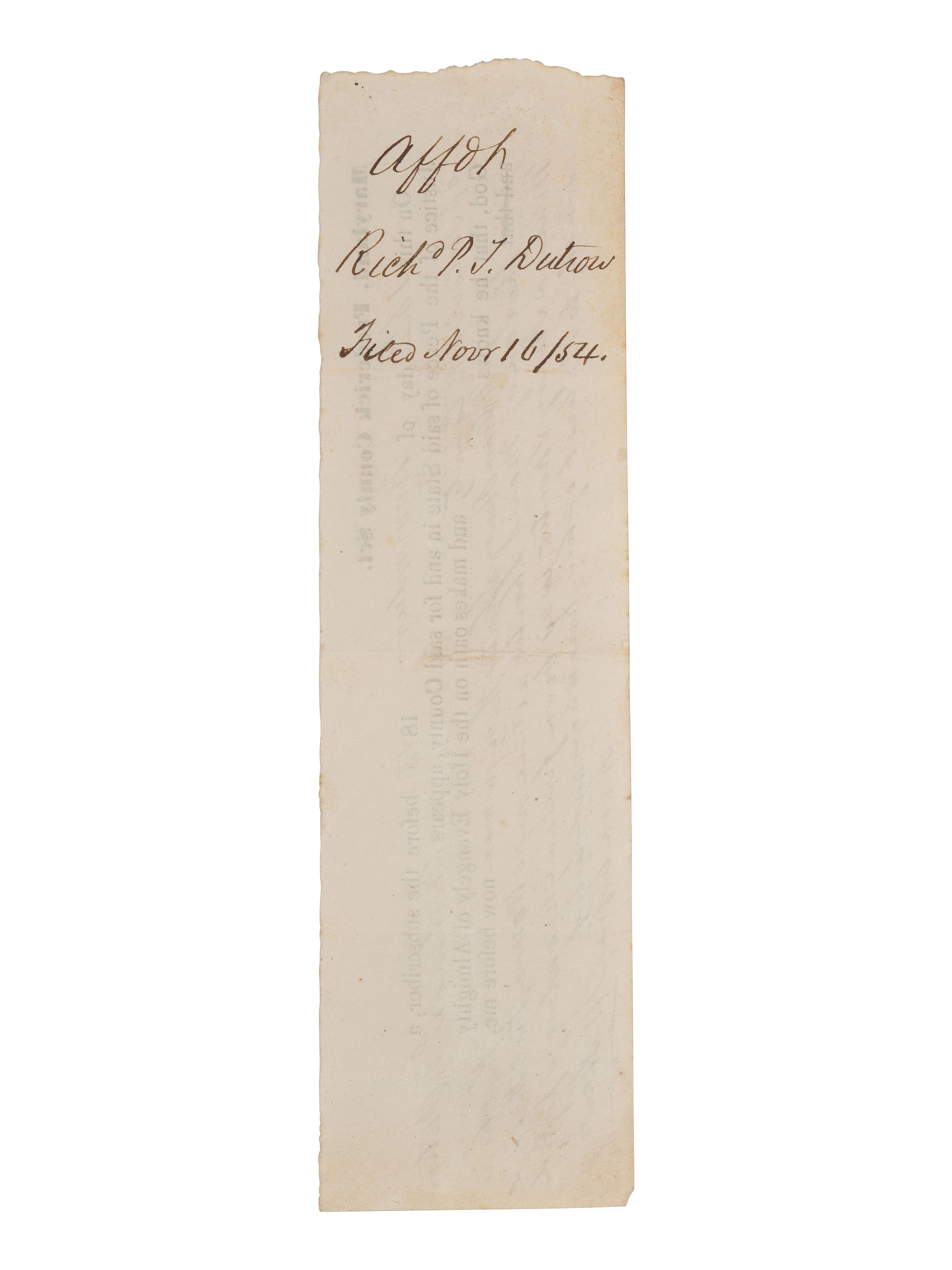 [AFRICAN AMERICANA]. Freedom papers identified to William Henry Shorter, "the son of Maria Shorter, a Free negro woman." Frederick County, Maryland. 14 November 1854.