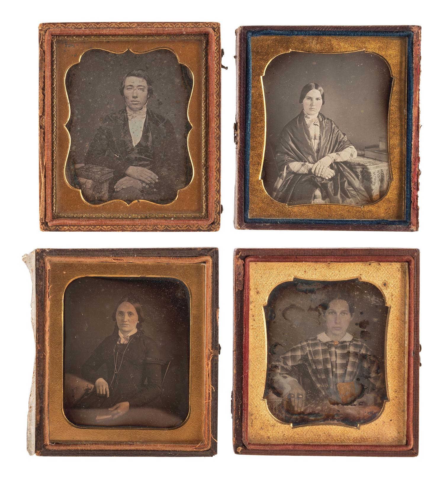 [EARLY PHOTOGRAPHY]. A group of 19 daguerreotype portraits of people with books, including: